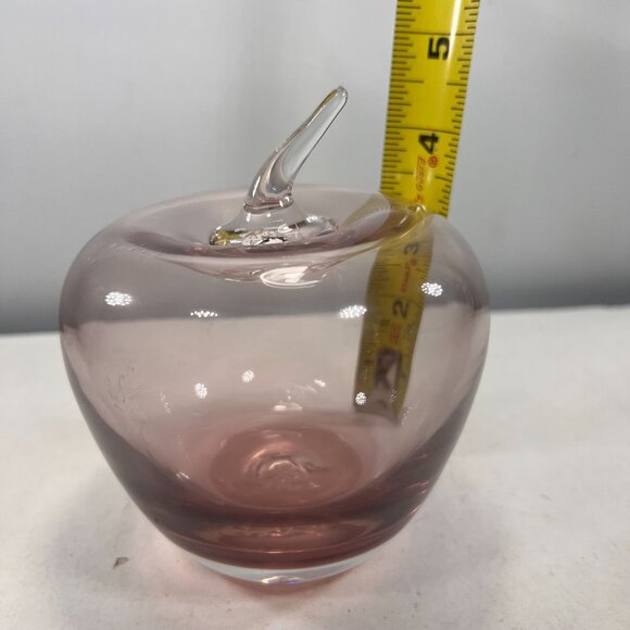 Blenko Pink Handblown Glass Apple Paperweight Gradient Art Applied Stem Fruit - Picture 7 of 8